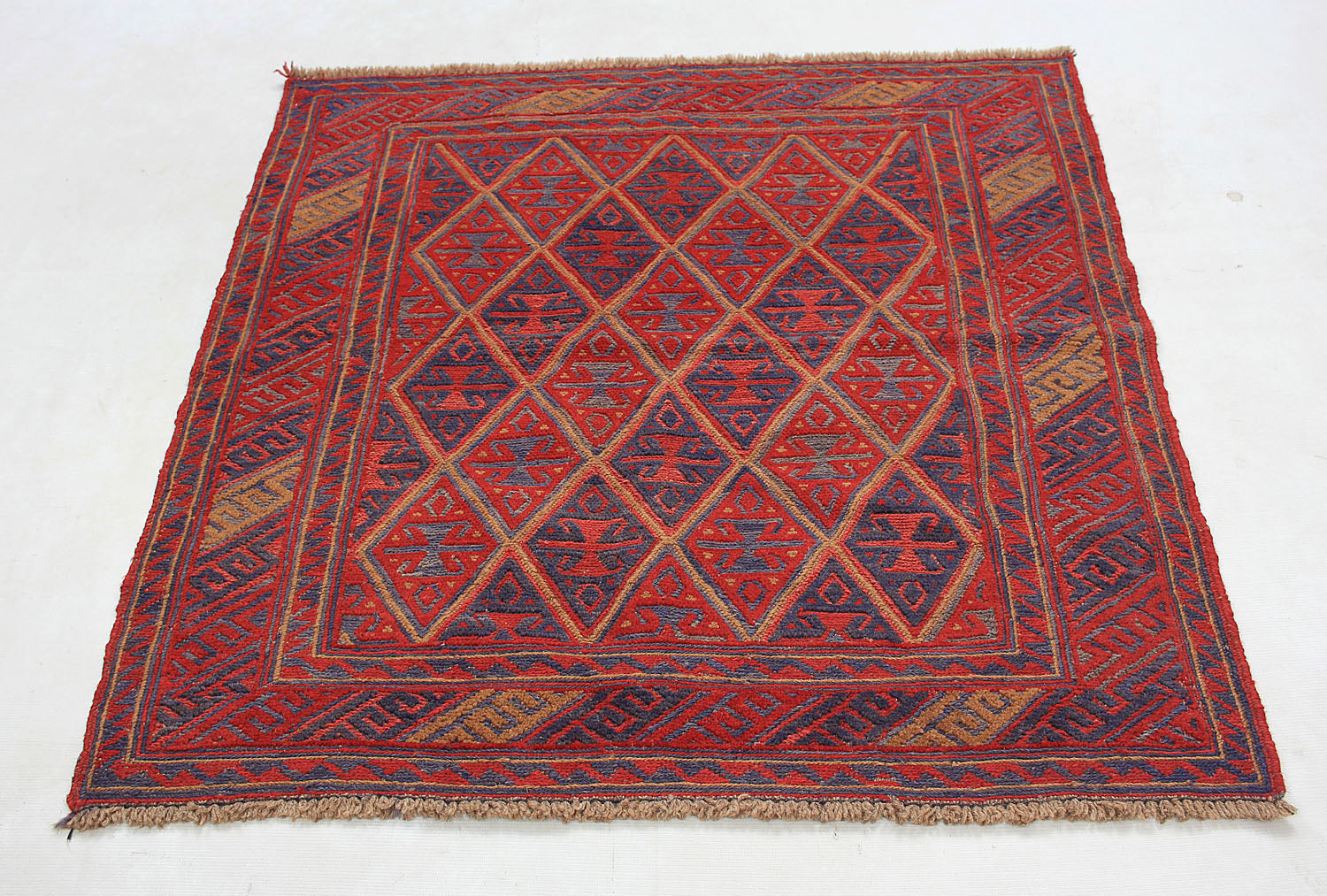 4' x 4'  Red Handmade Mashwani Afghan Rug Square