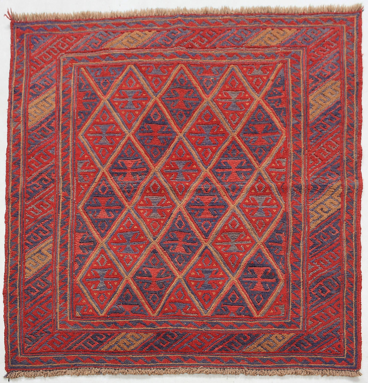 4' x 4'  Red Handmade Mashwani Afghan Rug Square