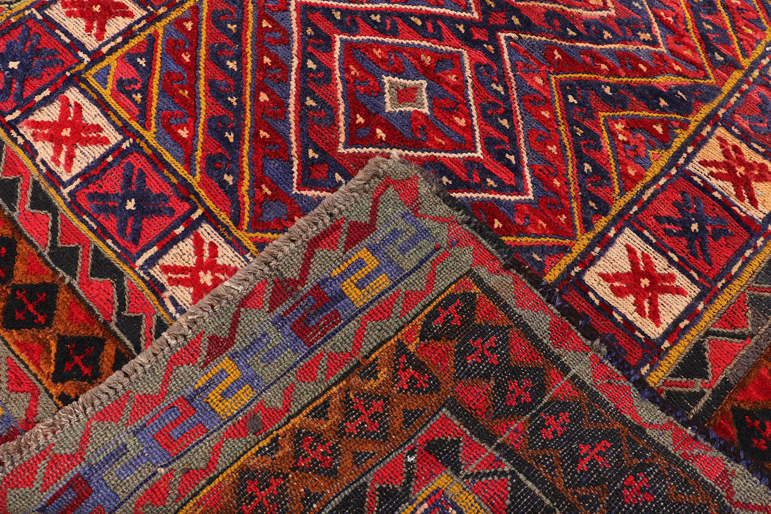 4' x 4'  Red Handmade Mashwani Afghan Rug Square