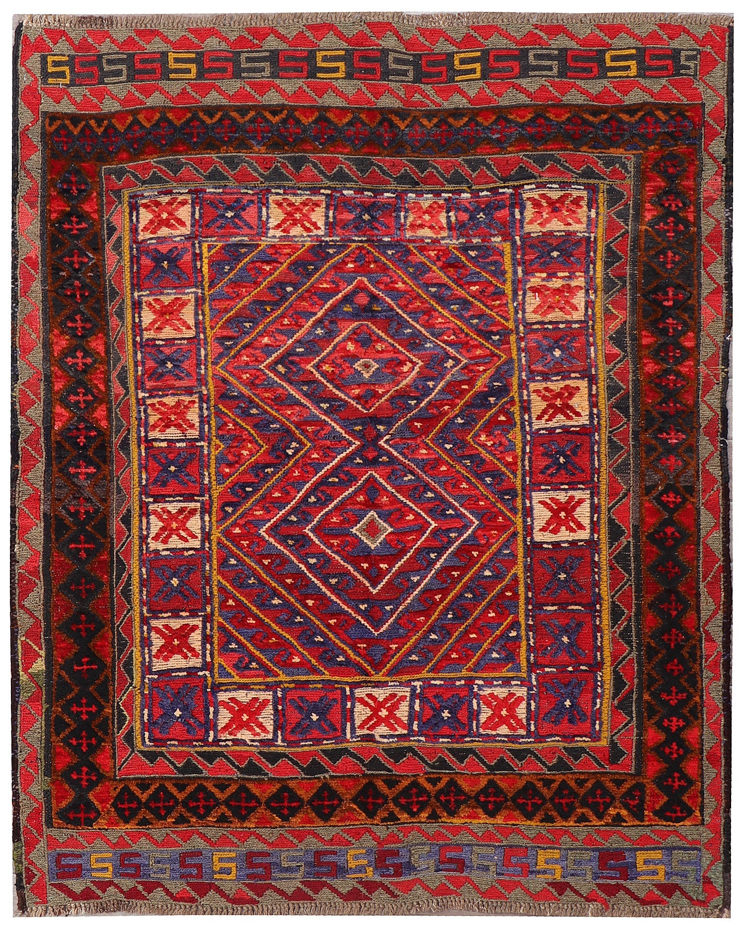 4' x 4'  Red Handmade Mashwani Afghan Rug Square