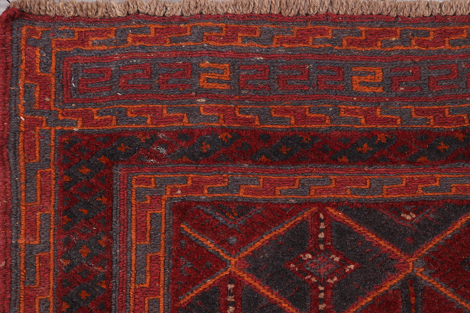 4' x 4'  Red Handmade Mashwani Afghan Rug Square