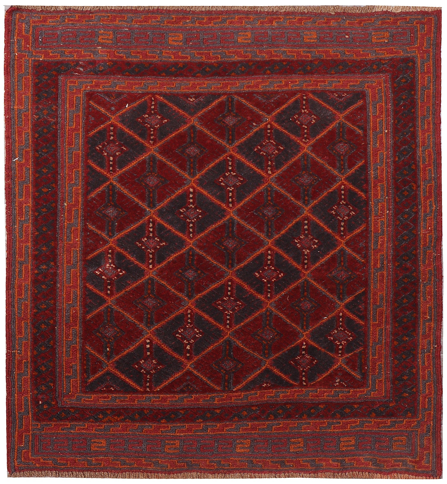 4' x 4'  Red Handmade Mashwani Afghan Rug Square