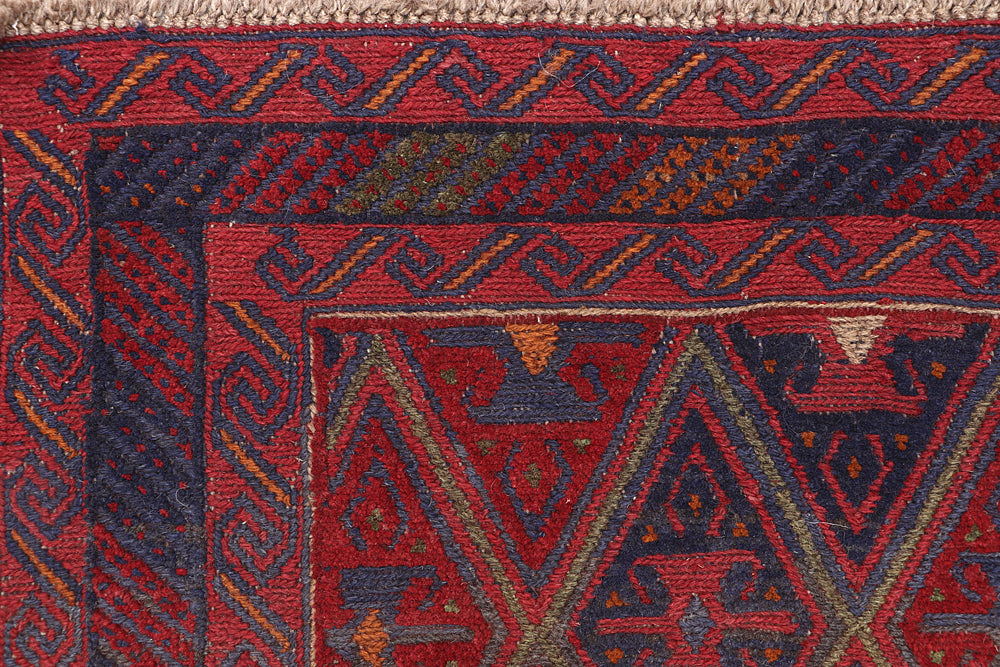 4' x 4'  Red Handmade Mashwani Afghan Rug Square