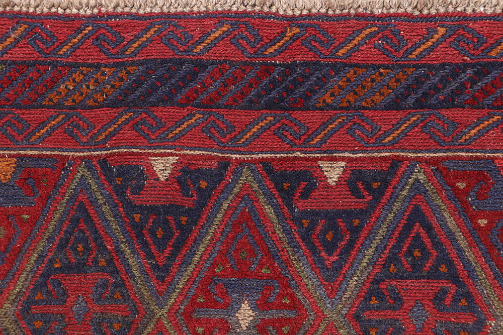 4' x 4'  Red Handmade Mashwani Afghan Rug Square