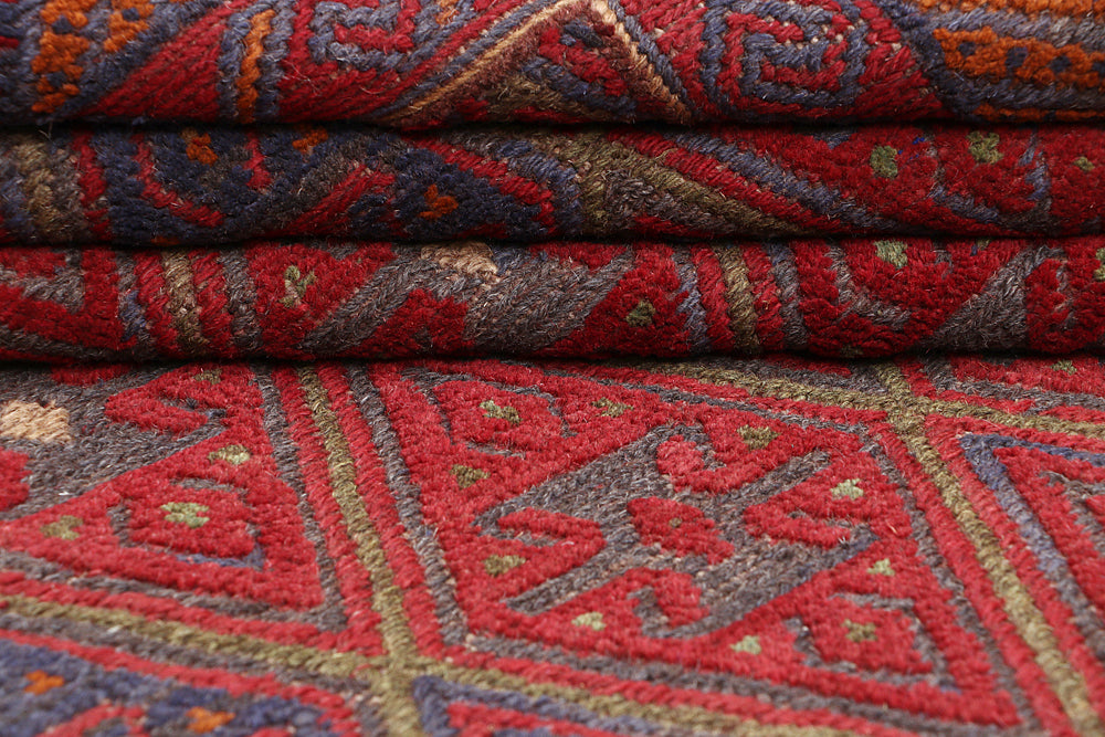 4' x 4'  Red Handmade Mashwani Afghan Rug Square