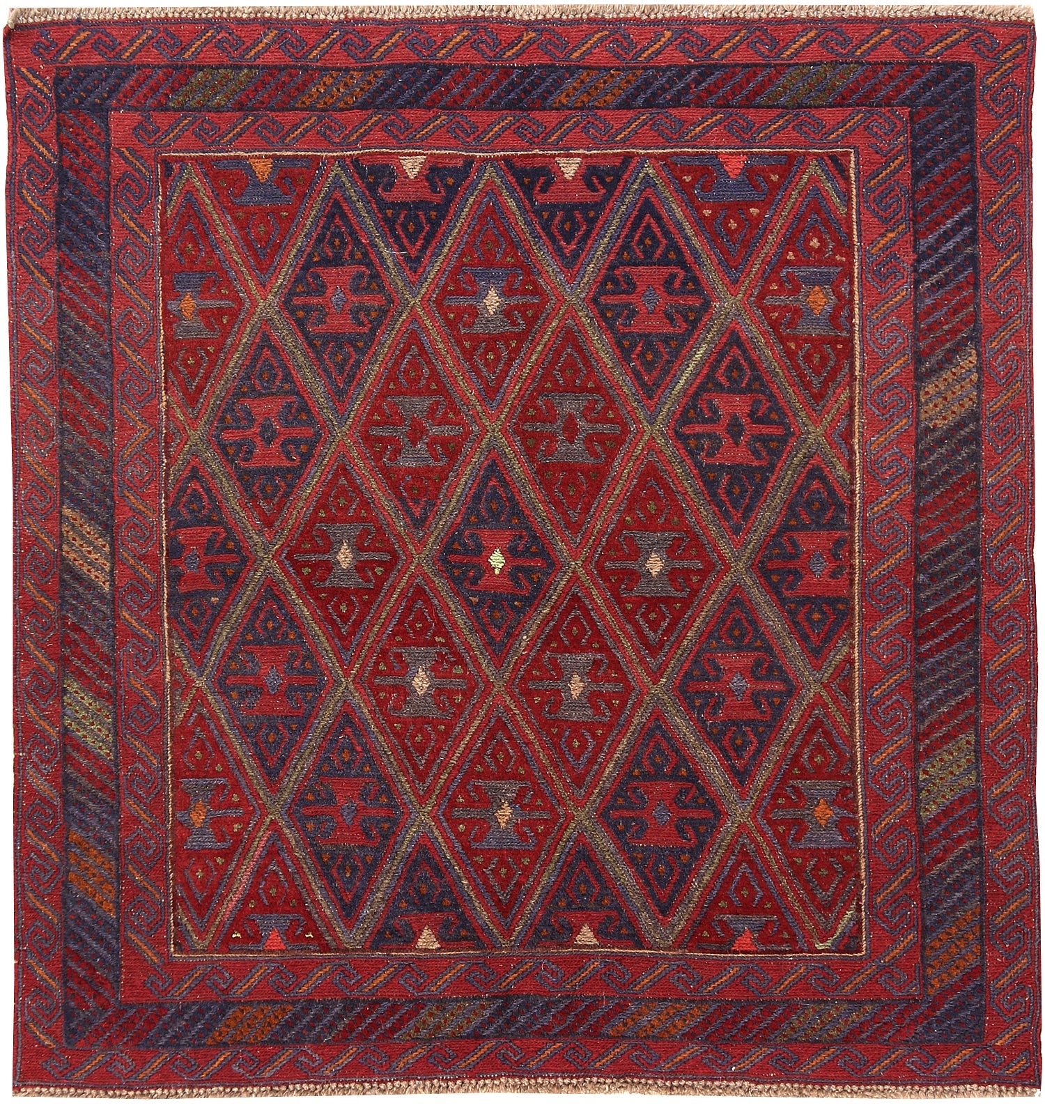 4' x 4'  Red Handmade Mashwani Afghan Rug Square