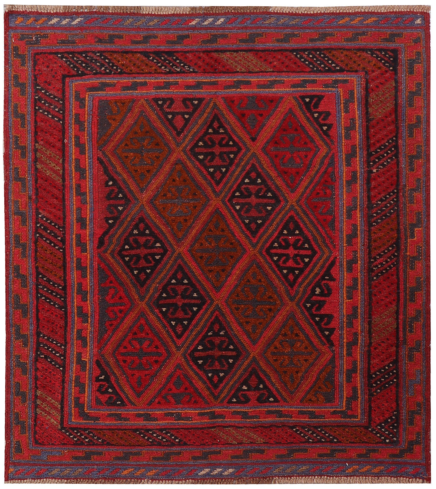 4' x 4'  Red Handmade Mashwani Afghan Rug Square