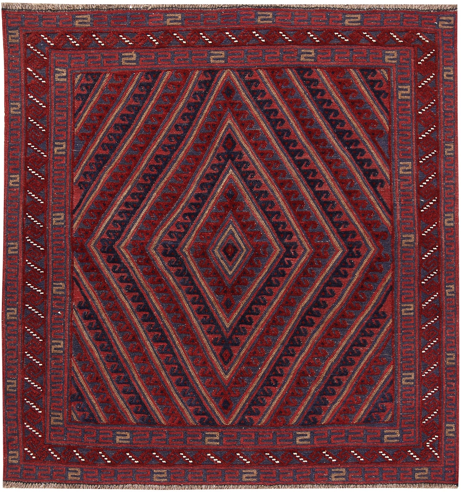 4' x 4'  Red Handmade Mashwani Afghan Rug Square