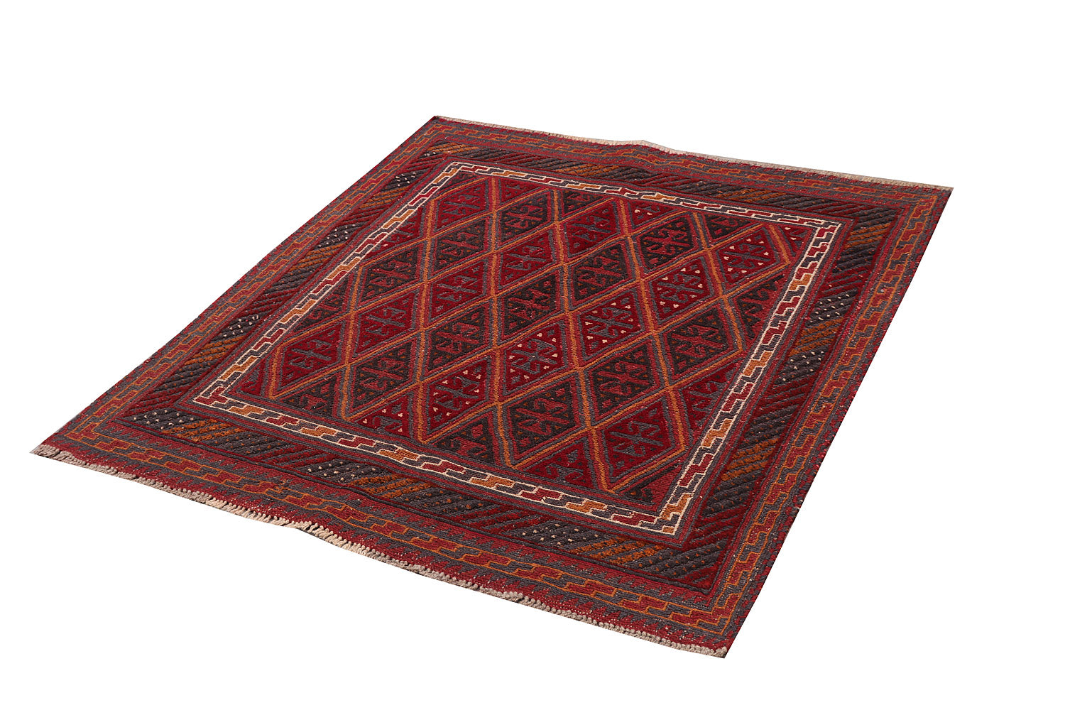 4' x 4'  Red Handmade Mashwani Afghan Rug Square