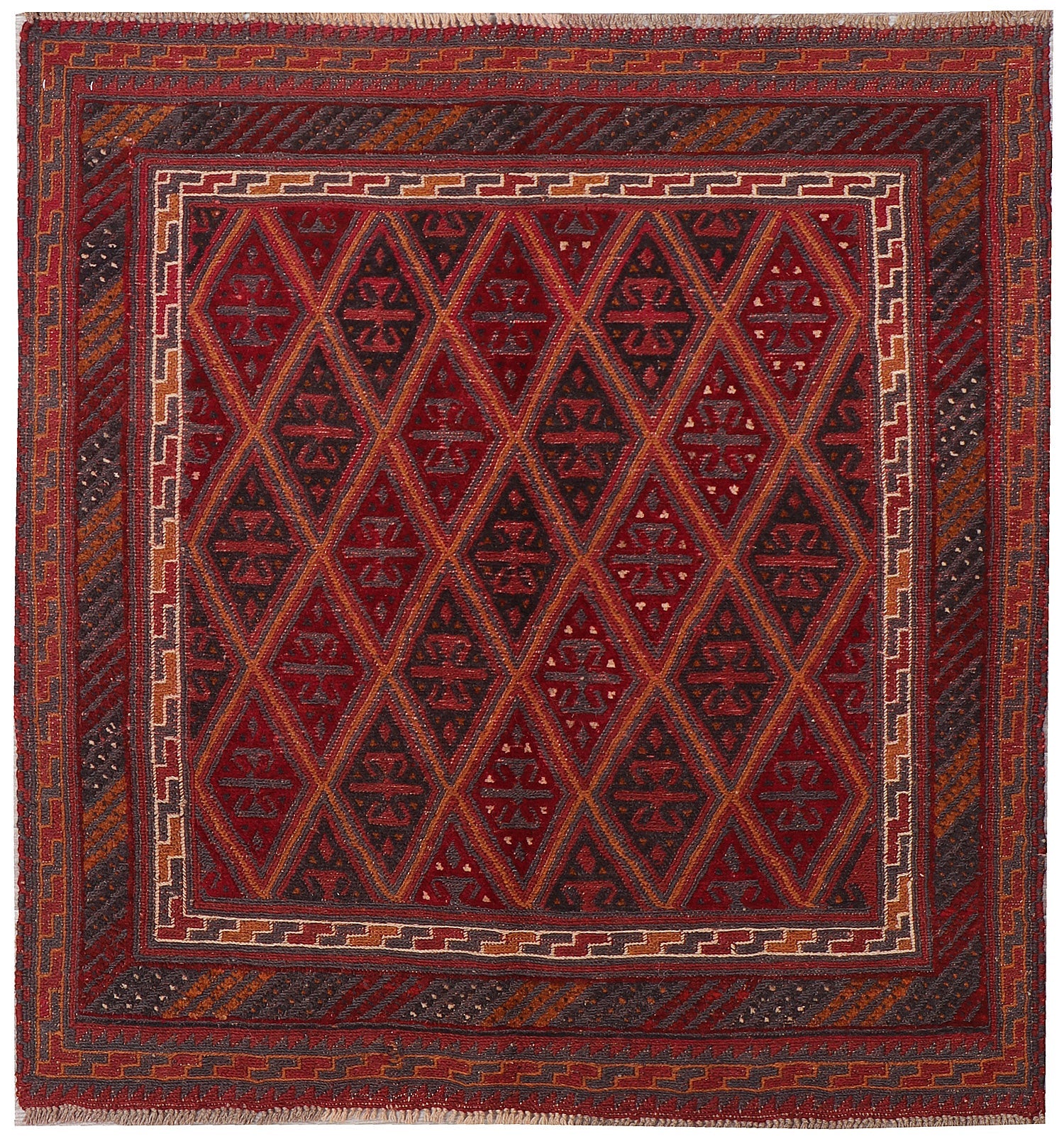 4' x 4'  Red Handmade Mashwani Afghan Rug Square