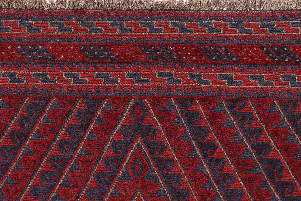 4' x 4'  Red Handmade Mashwani Afghan Rug Square