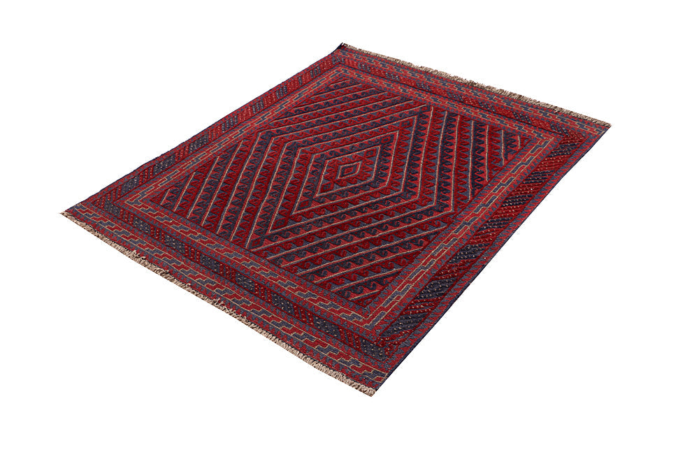 4' x 4'  Red Handmade Mashwani Afghan Rug Square