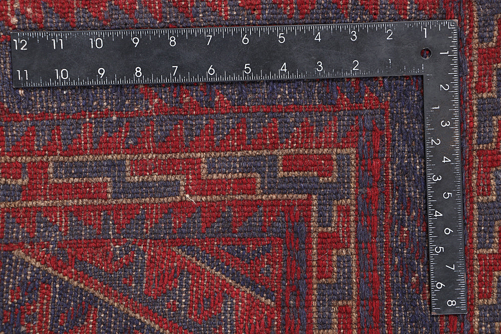 4' x 4'  Red Handmade Mashwani Afghan Rug Square