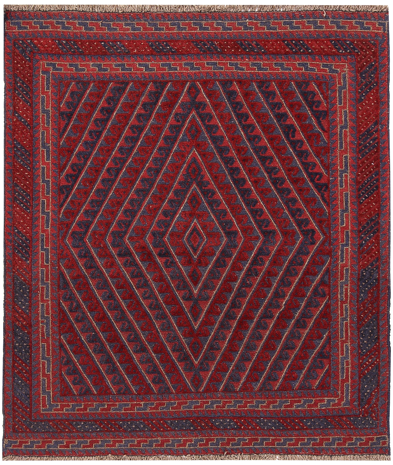 4' x 4'  Red Handmade Mashwani Afghan Rug Square