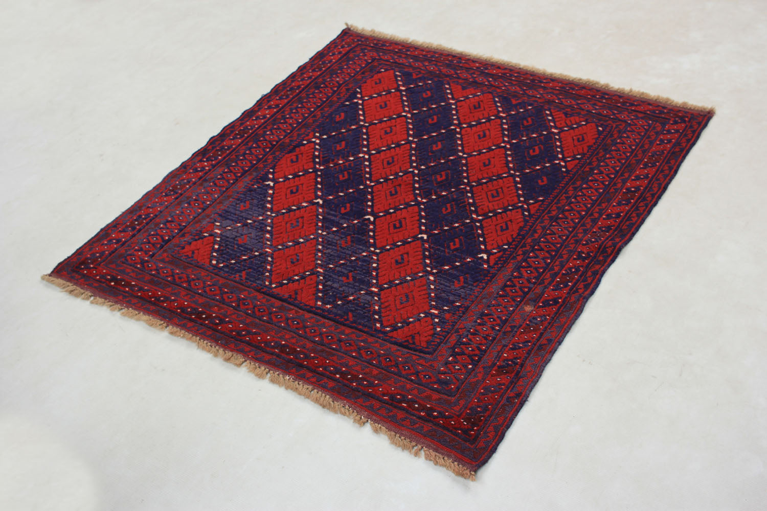 4' x 4'  Red Handmade Mashwani Afghan Rug Square