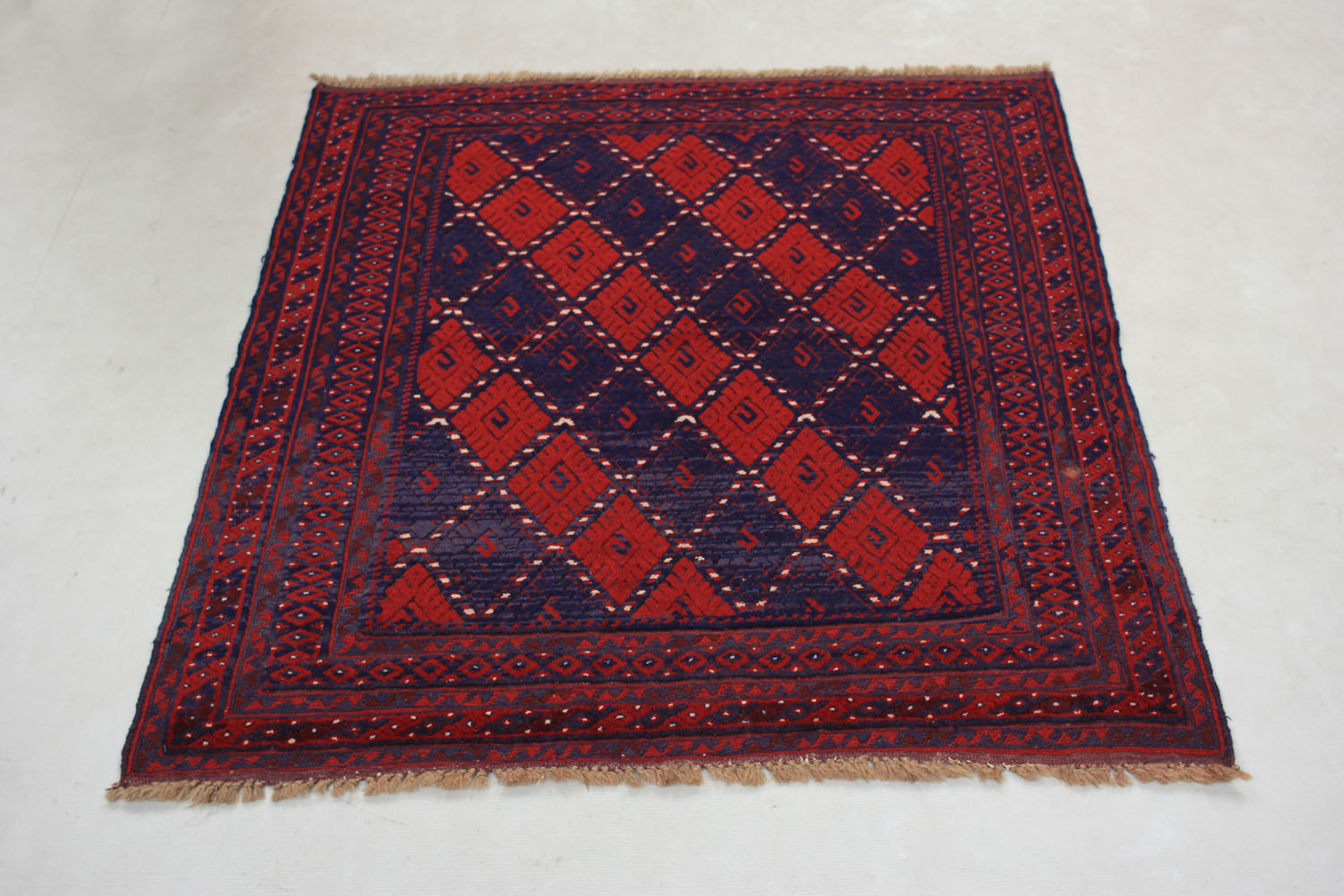4' x 4'  Red Handmade Mashwani Afghan Rug Square