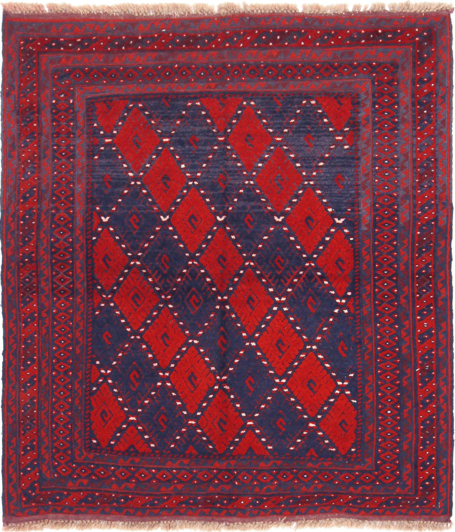 4' x 4'  Red Handmade Mashwani Afghan Rug Square