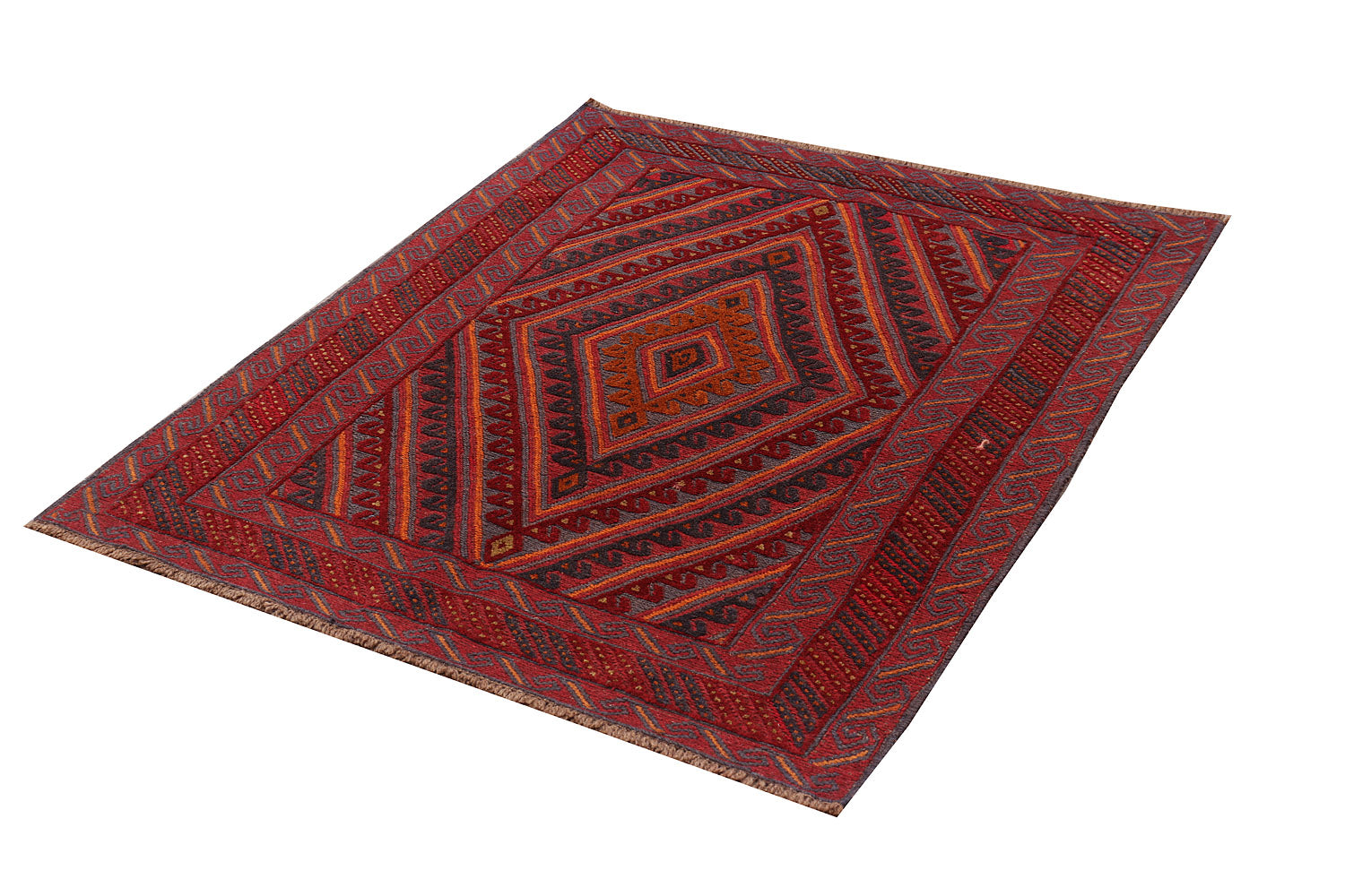4' x 4'  Red Handmade Mashwani Afghan Rug Square