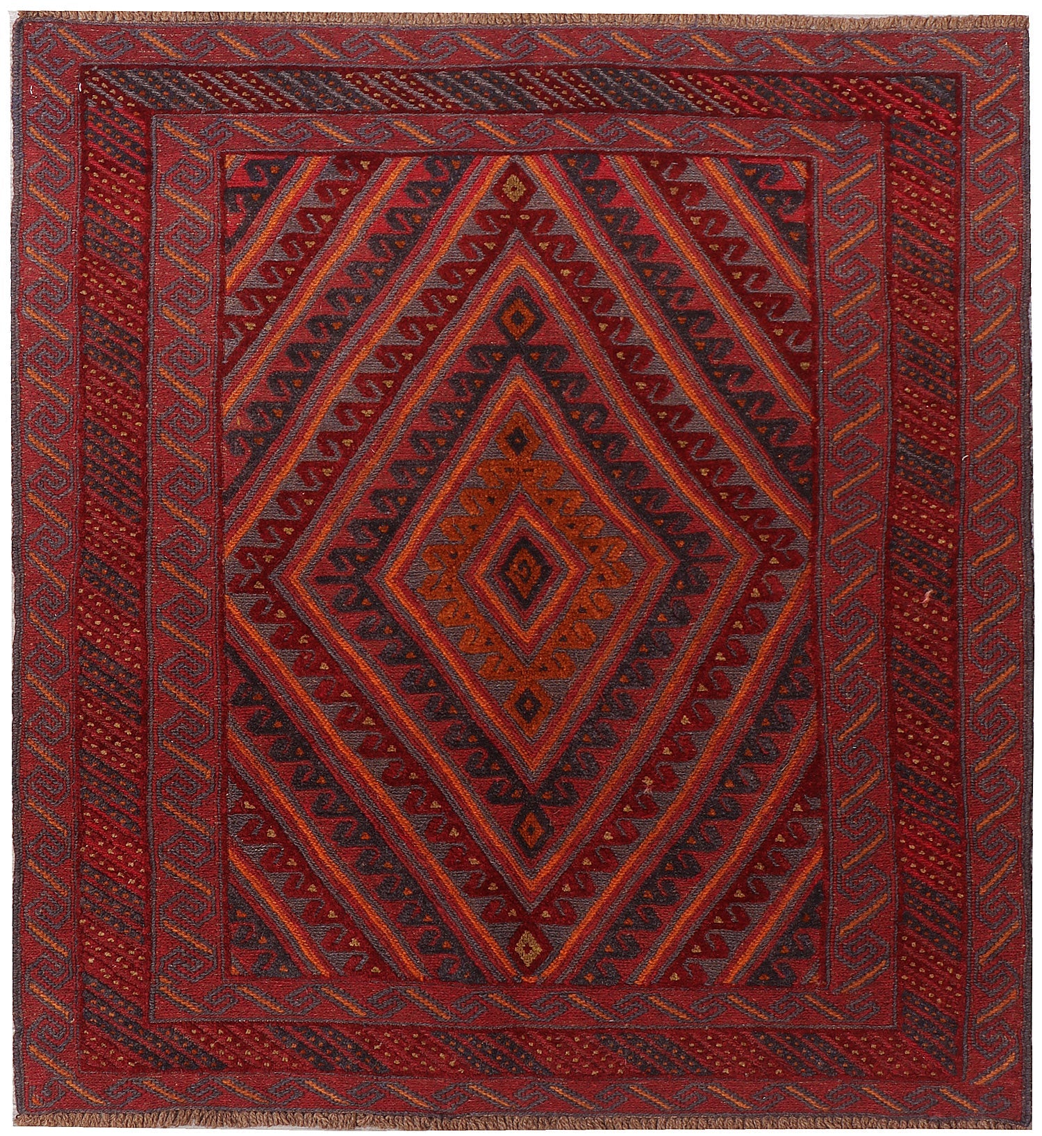 4' x 4'  Red Handmade Mashwani Afghan Rug Square