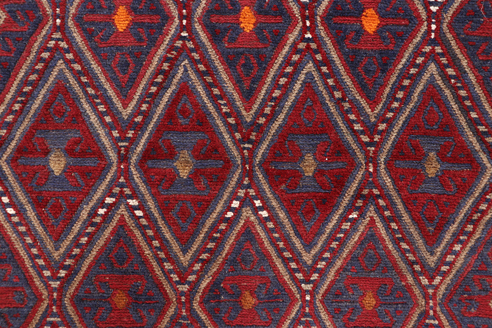 4' x 4'  Red Handmade Mashwani Afghan Rug Square
