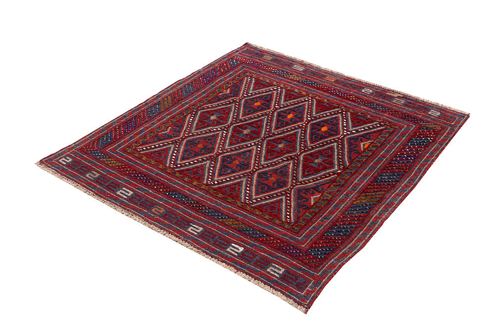 4' x 4'  Red Handmade Mashwani Afghan Rug Square
