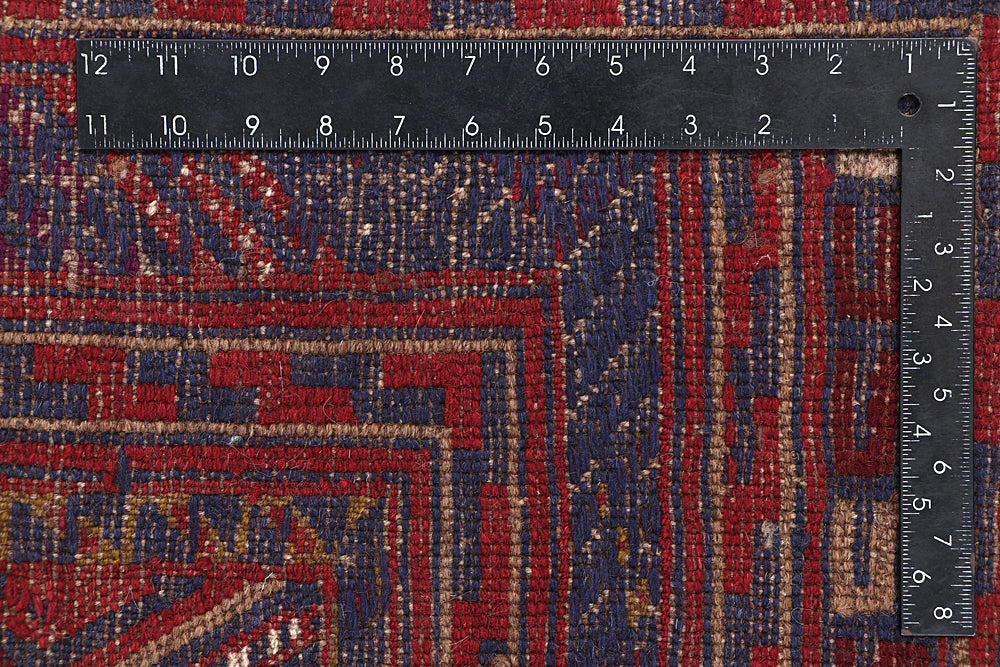 4' x 4'  Red Handmade Mashwani Afghan Rug Square