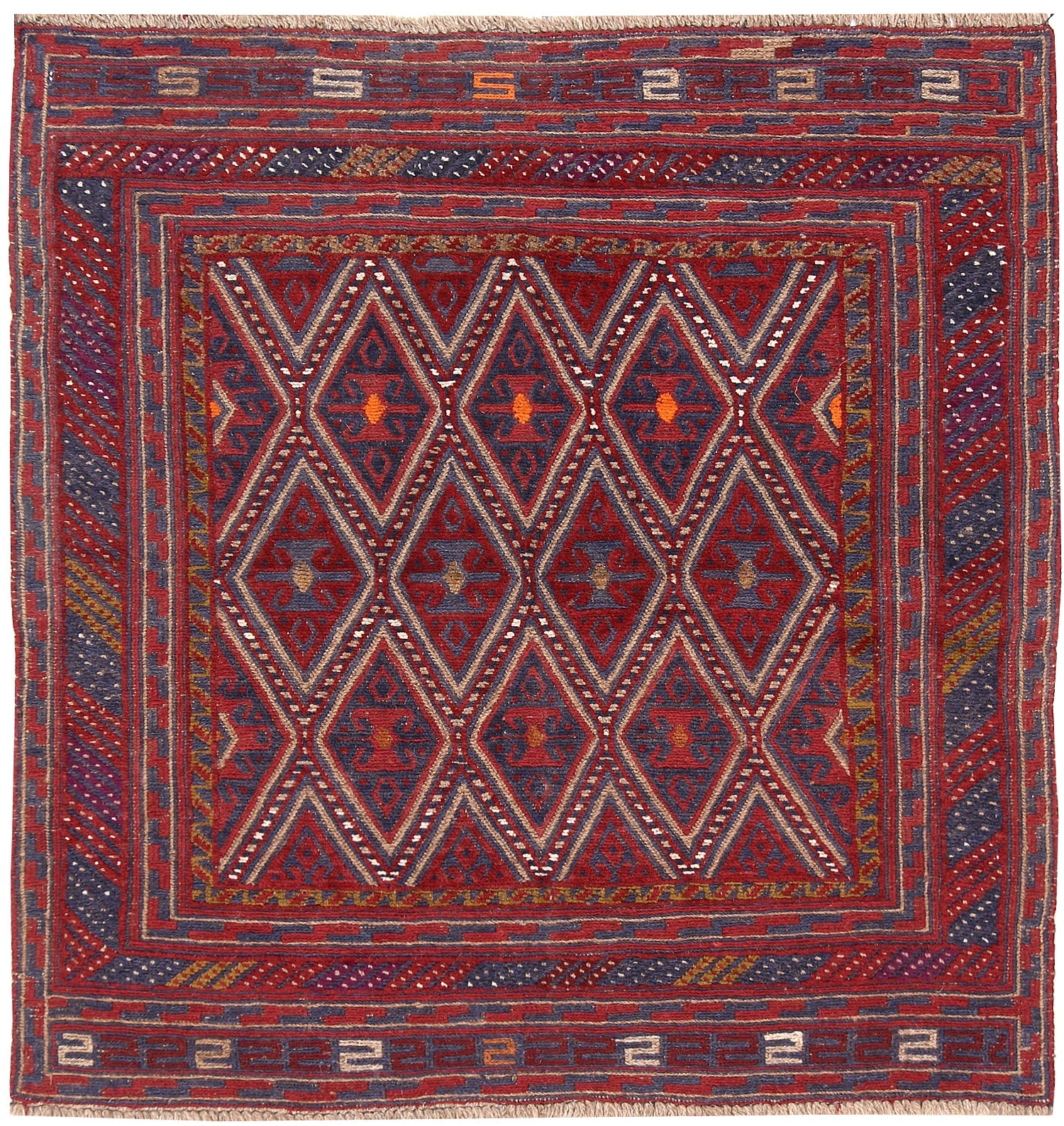 4' x 4'  Red Handmade Mashwani Afghan Rug Square
