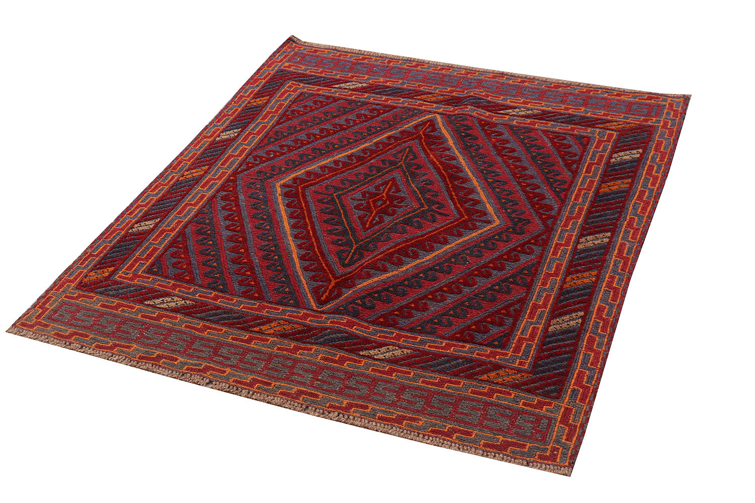 4' x 4'  Red Handmade Mashwani Afghan Rug Square