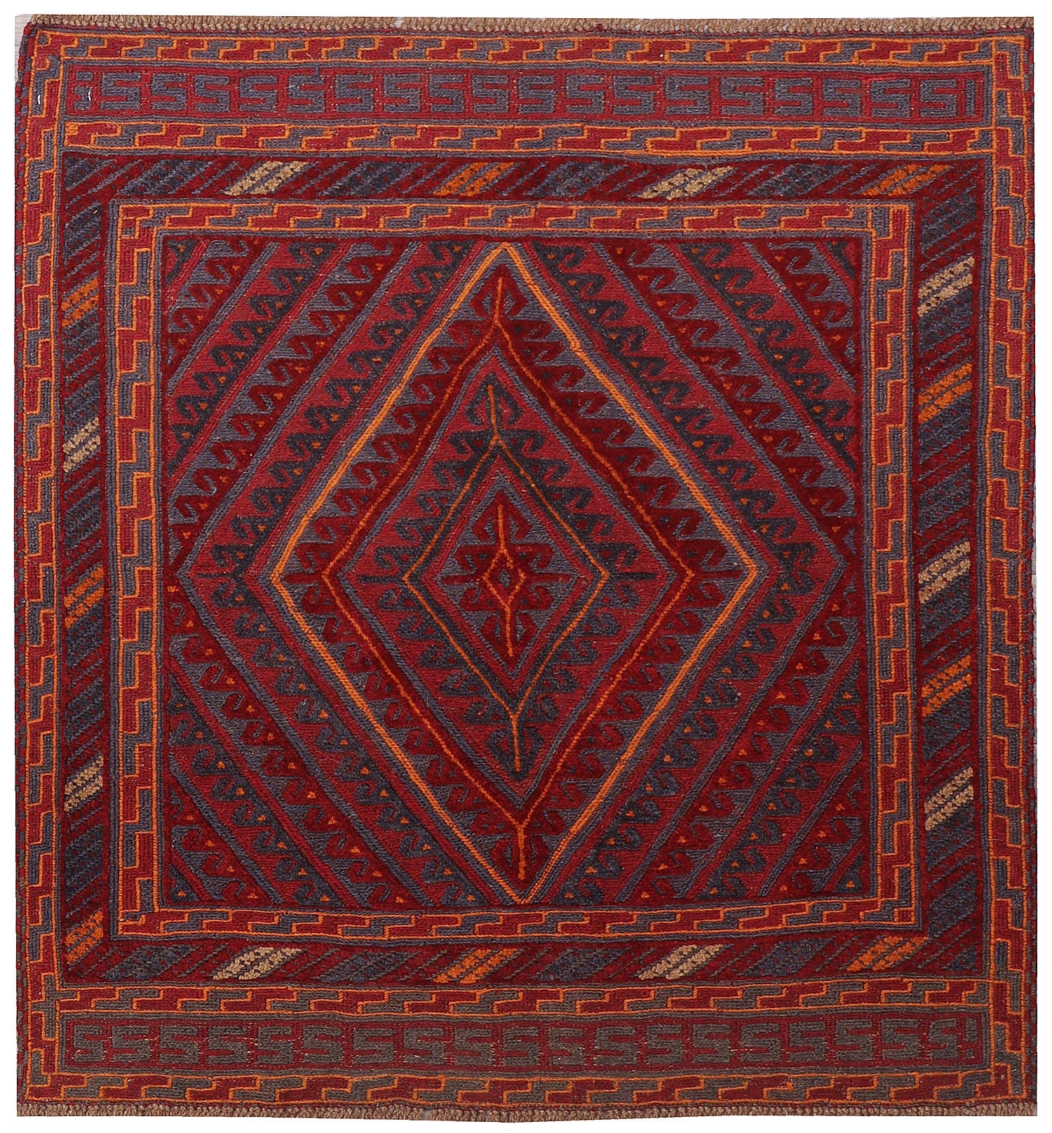 4' x 4'  Red Handmade Mashwani Afghan Rug Square