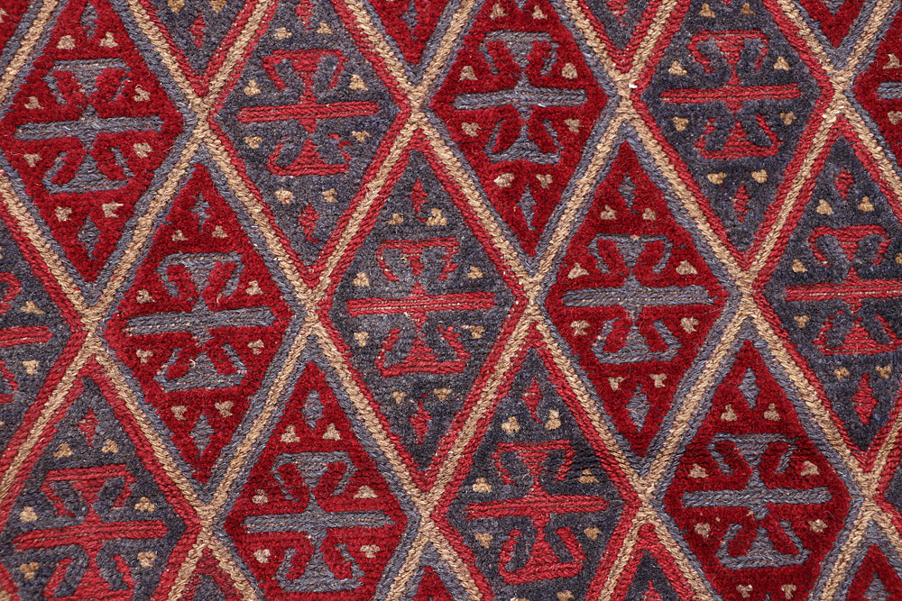 4' x 4'  Red Handmade Mashwani Afghan Rug Square