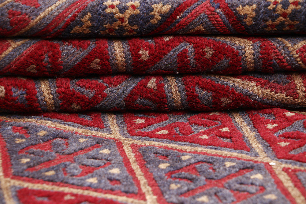 4' x 4'  Red Handmade Mashwani Afghan Rug Square