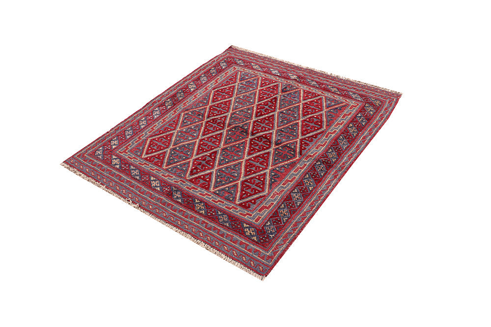 4' x 4'  Red Handmade Mashwani Afghan Rug Square