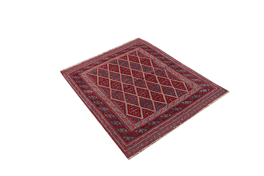 4' x 4'  Red Handmade Mashwani Afghan Rug Square