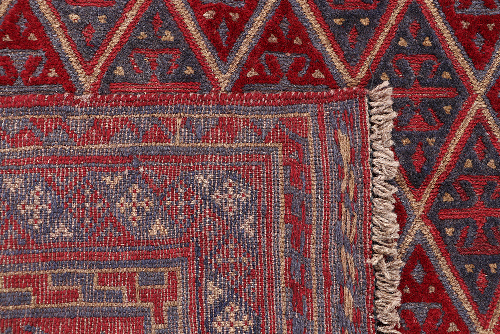 4' x 4'  Red Handmade Mashwani Afghan Rug Square