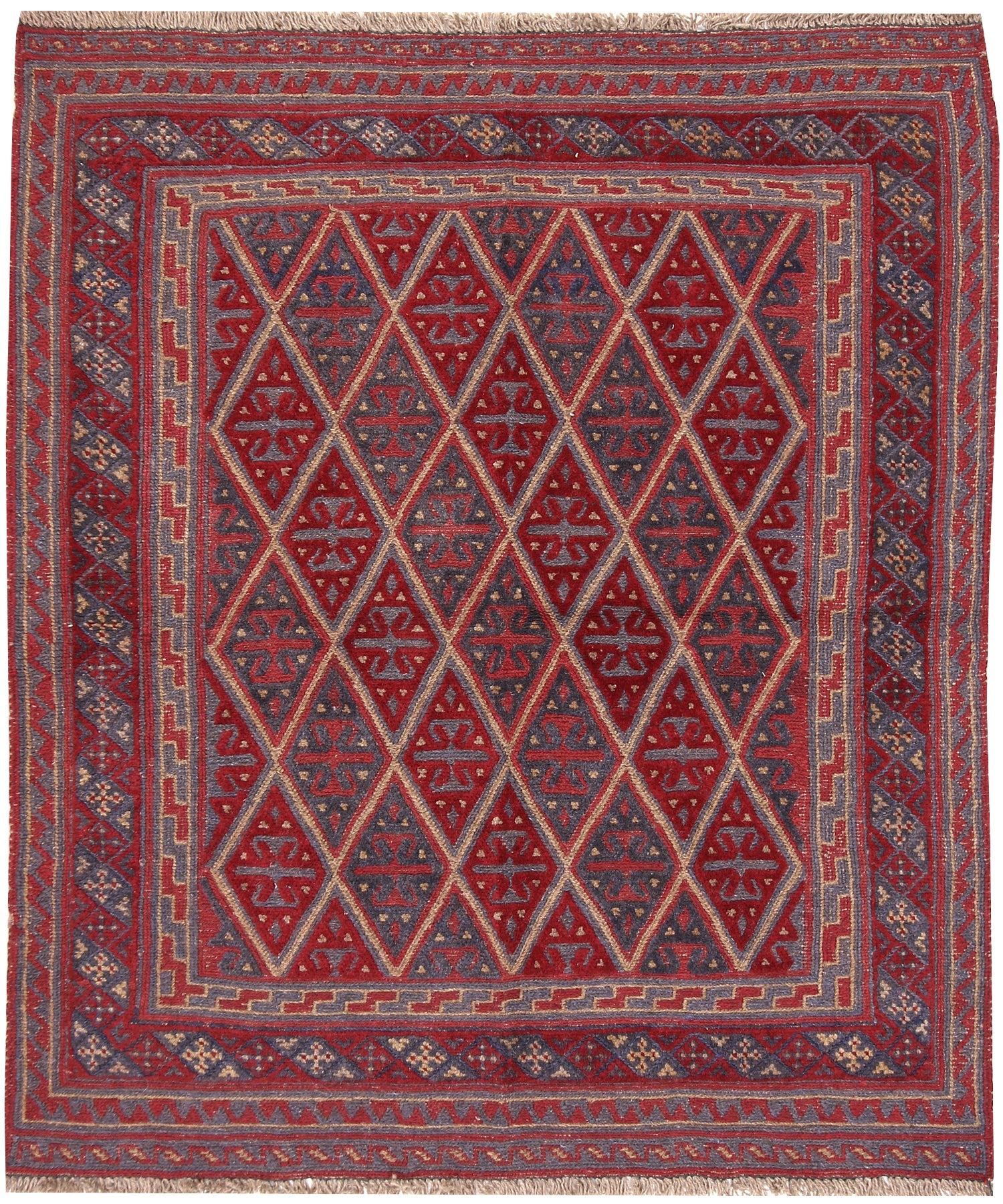 4' x 4'  Red Handmade Mashwani Afghan Rug Square