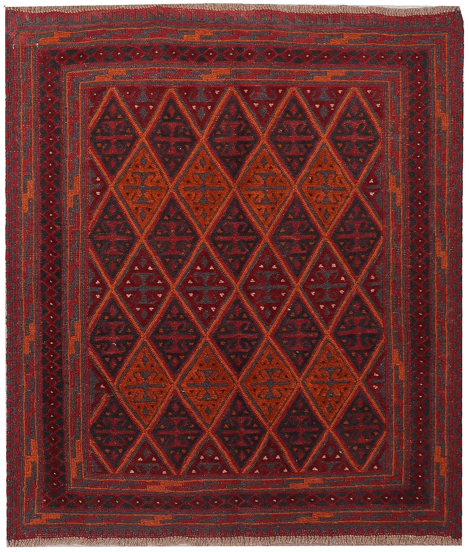 4' x 4'  Red Handmade Mashwani Afghan Rug Square