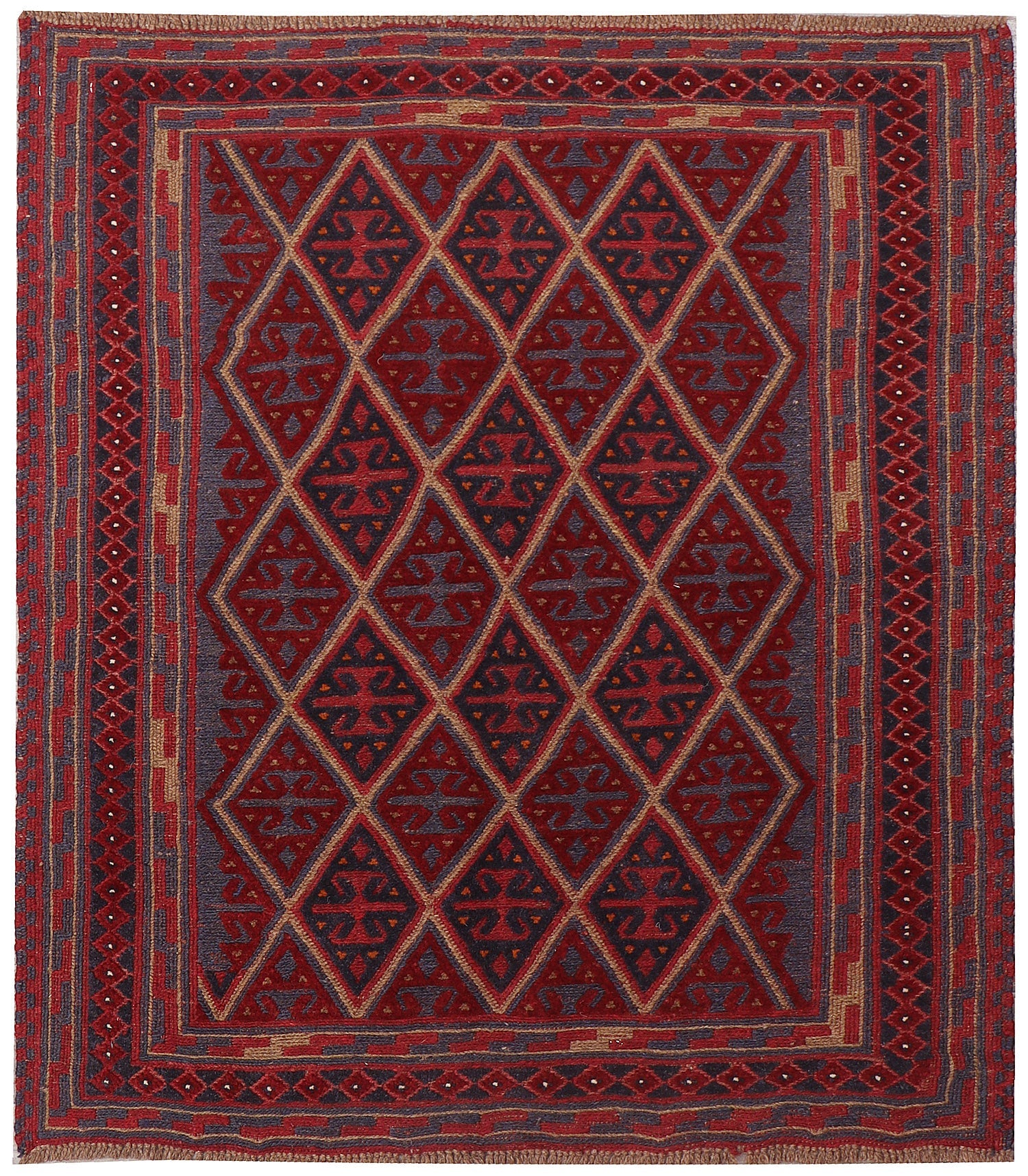 4' x 4'  Red Handmade Mashwani Afghan Rug Square