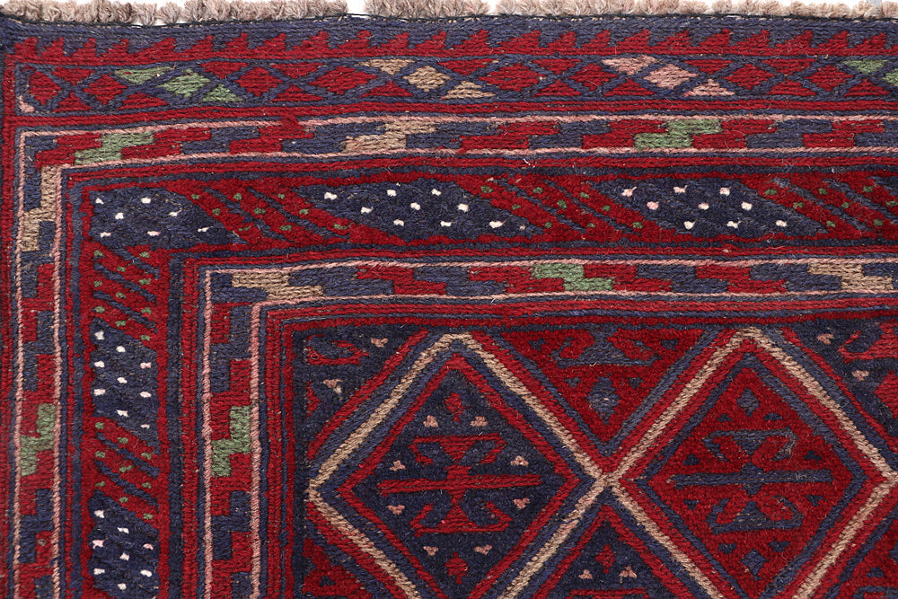 4' x 4'  Red Handmade Mashwani Afghan Rug Square