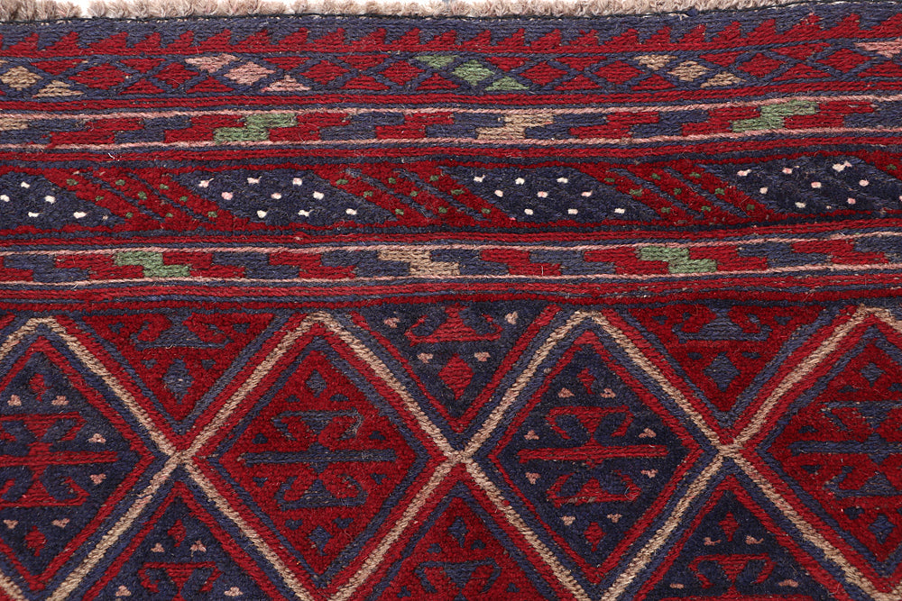 4' x 4'  Red Handmade Mashwani Afghan Rug Square