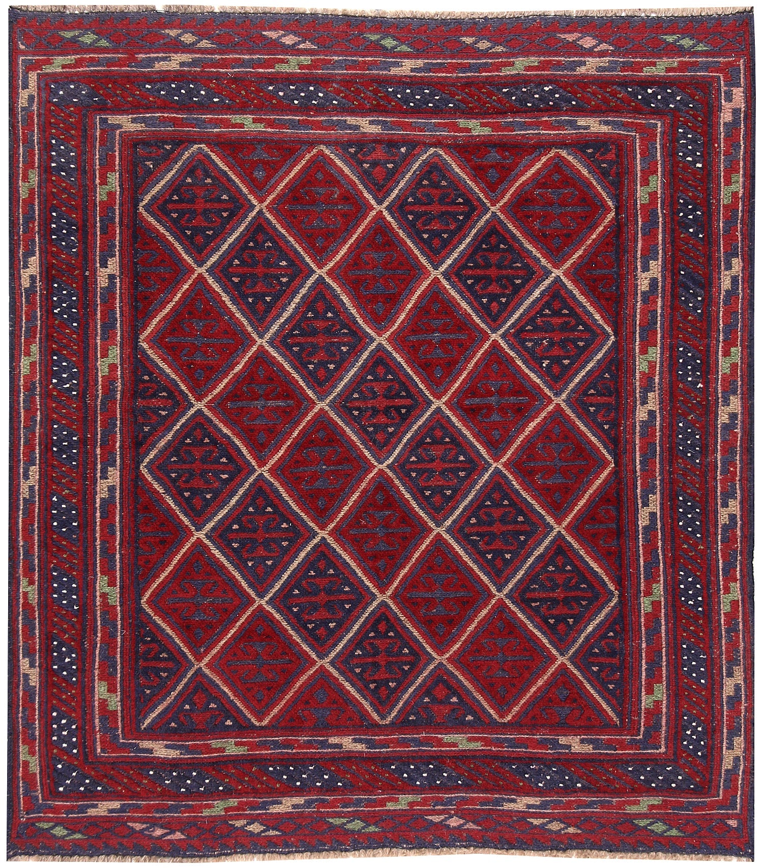 4' x 4'  Red Handmade Mashwani Afghan Rug Square