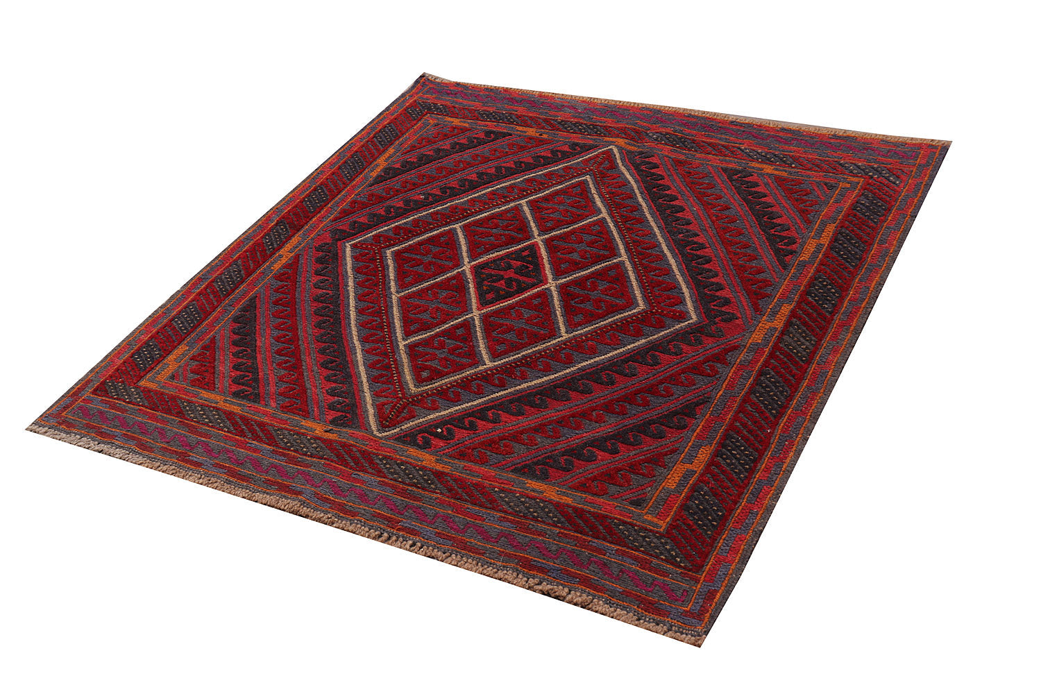 4' x 4'  Red Handmade Mashwani Afghan Rug Square