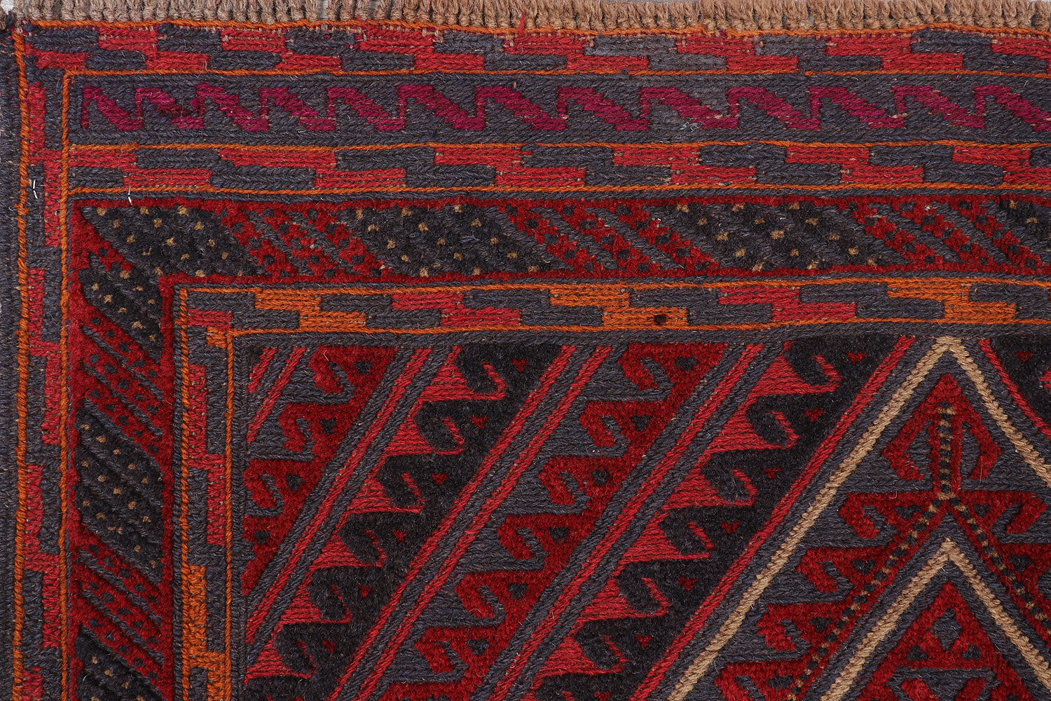 4' x 4'  Red Handmade Mashwani Afghan Rug Square