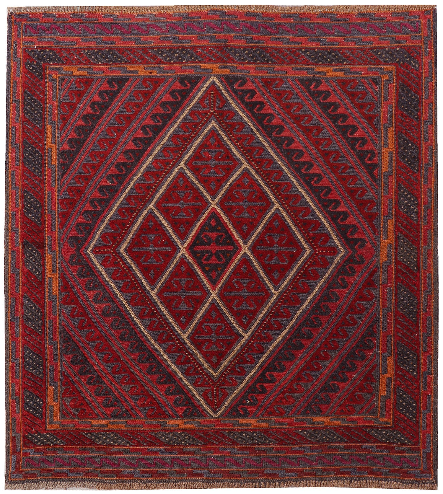 4' x 4'  Red Handmade Mashwani Afghan Rug Square