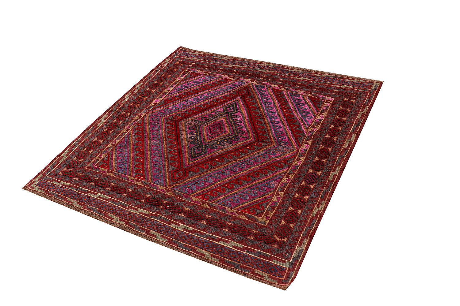 4' x 4'  Red Handmade Mashwani Afghan Rug Square