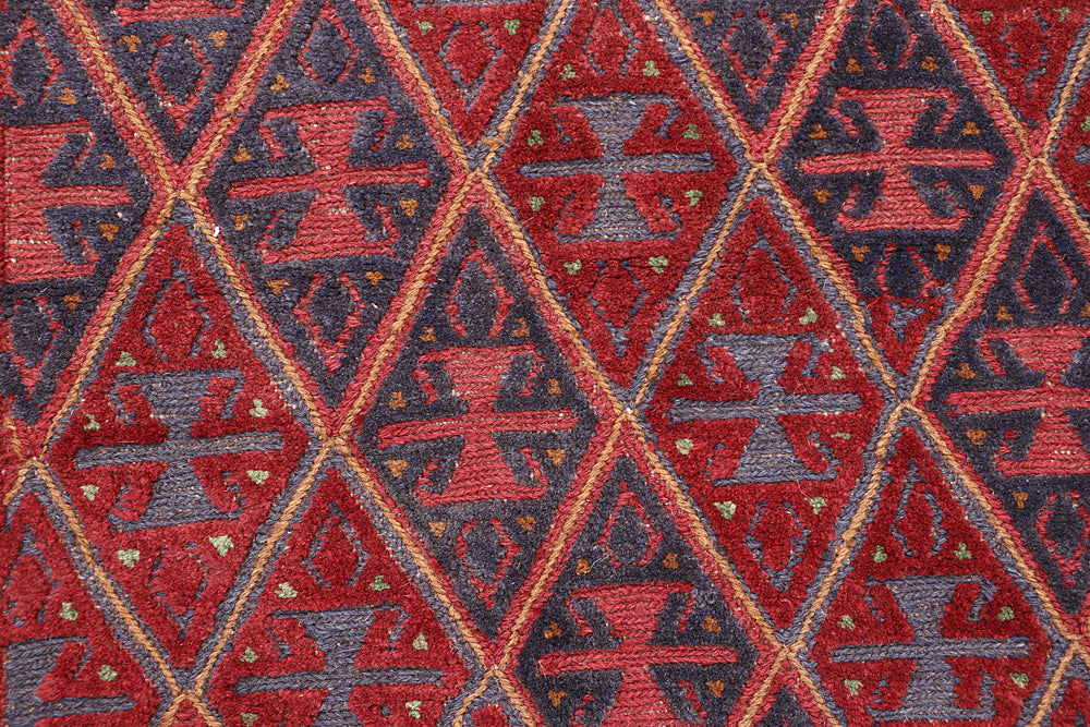 4' x 4'  Red Handmade Mashwani Afghan Rug Square