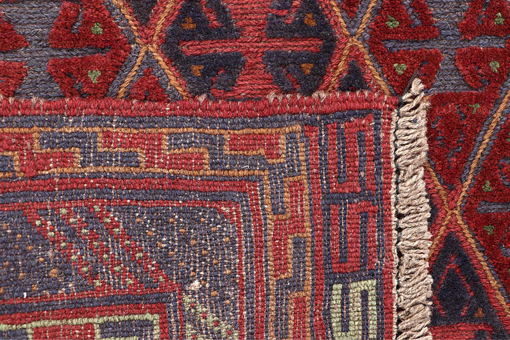 4' x 4'  Red Handmade Mashwani Afghan Rug Square