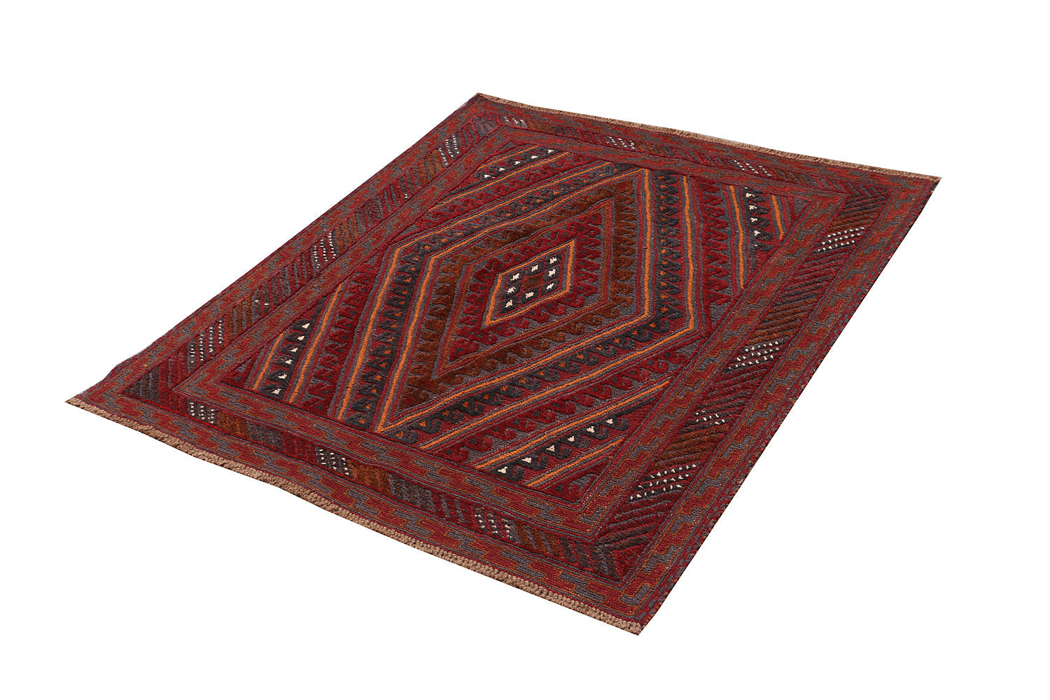 4' x 4'  Red Handmade Mashwani Afghan Rug Square