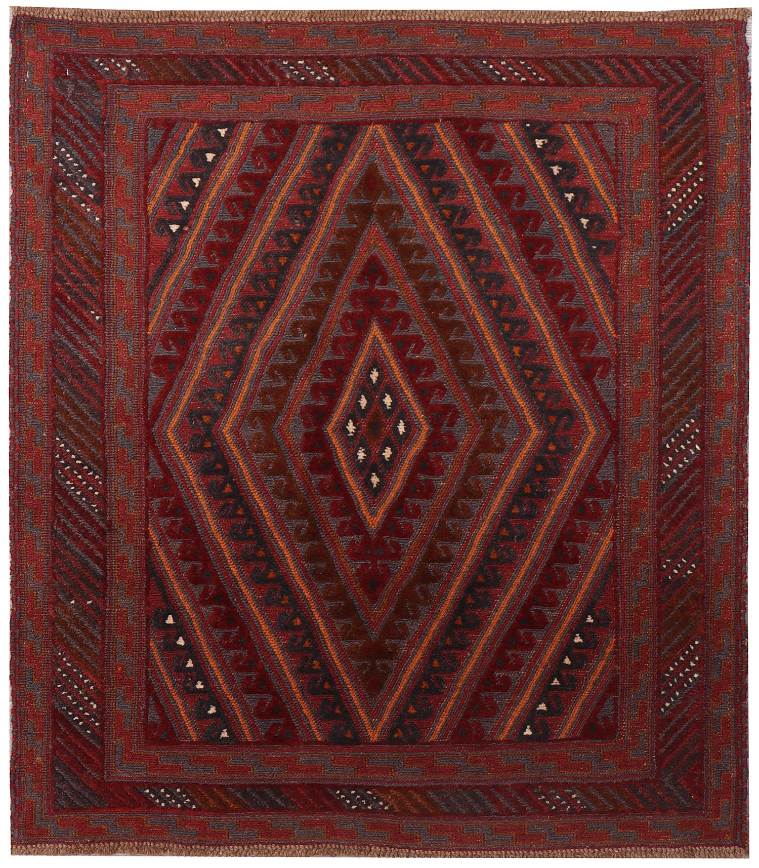 4' x 4'  Red Handmade Mashwani Afghan Rug Square