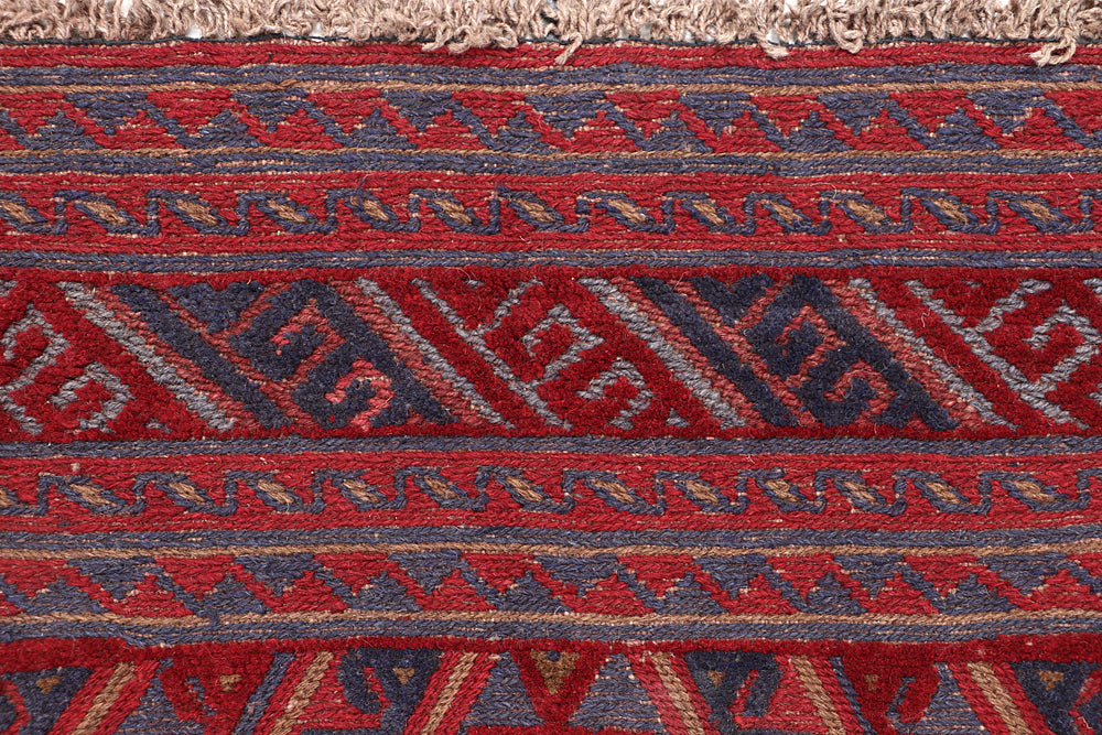 4' x 4'  Red Handmade Mashwani Afghan Rug Square