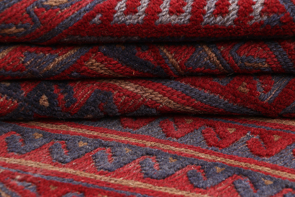 4' x 4'  Red Handmade Mashwani Afghan Rug Square